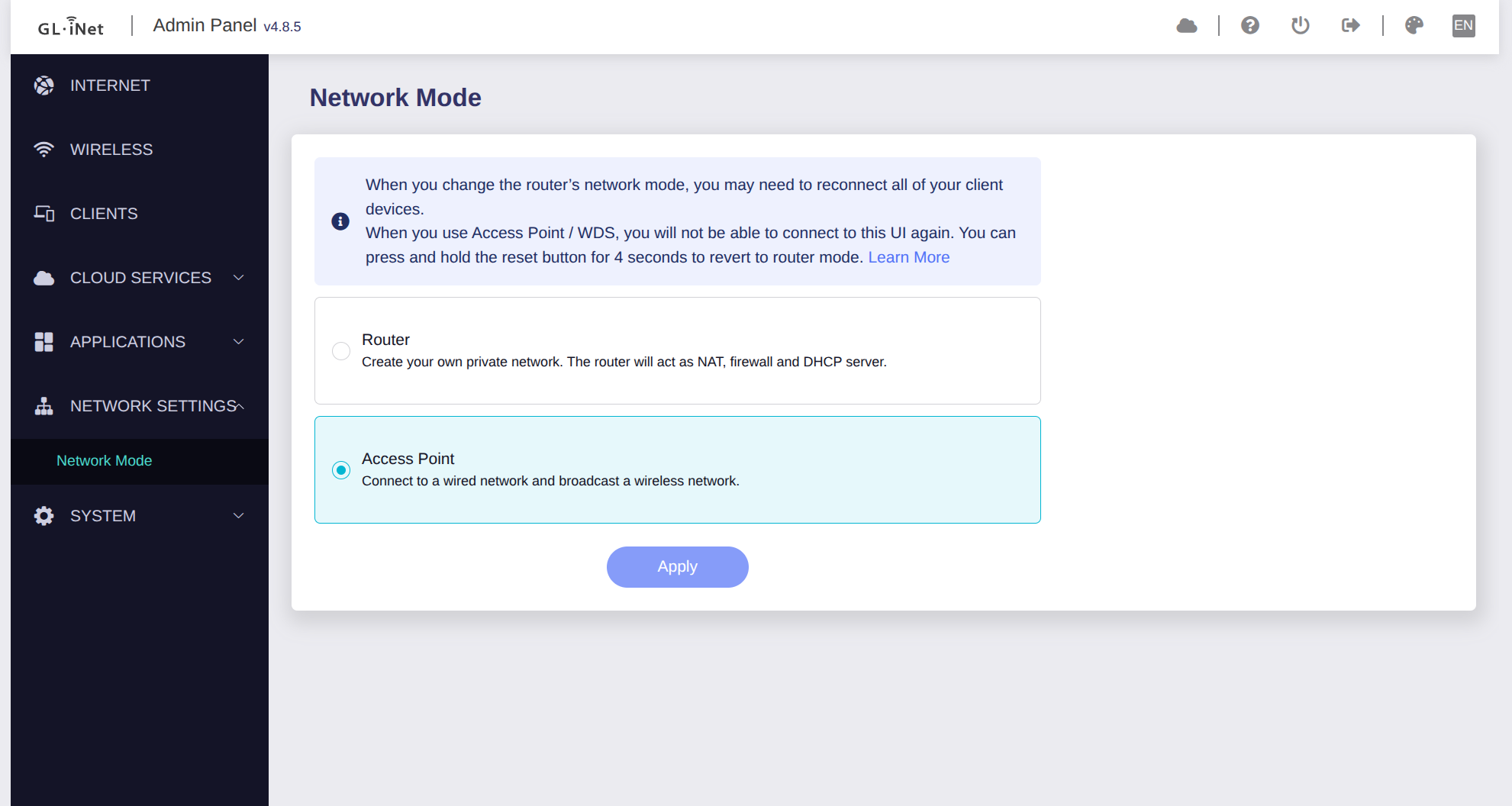 Network mode GLiNet